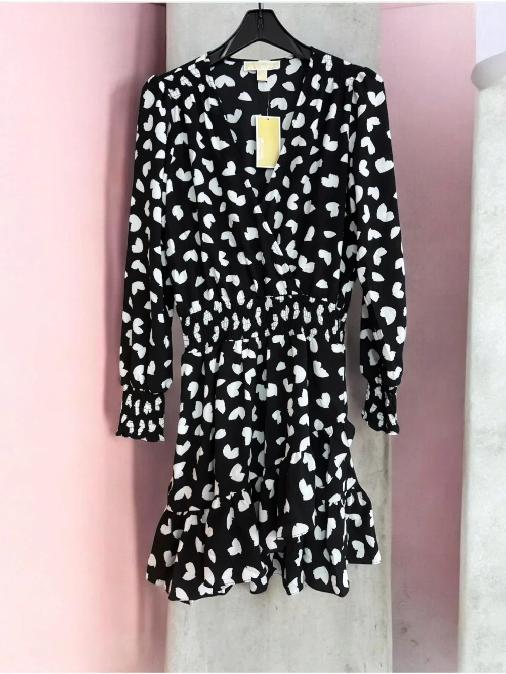 NWT Michael Kors Black and White Heart-Print Midi Dress M